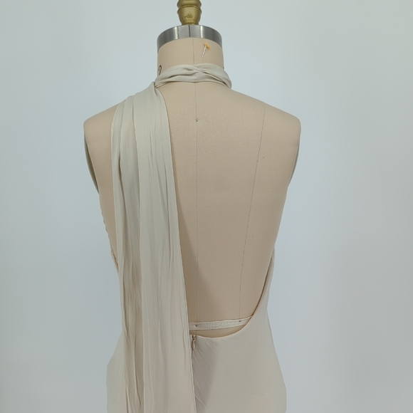 Meshki Halter Satin Slip Dress Champagne Cream Size XL evening wedding party - Picture 4 of 11
